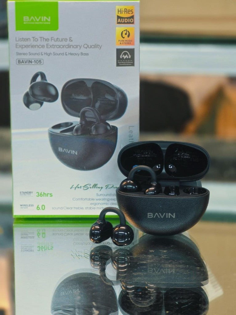 Bavin 1055 wireless earbuds with leather case — iZone Lebanon product photo
