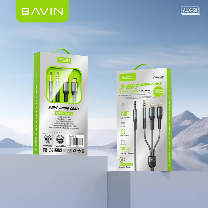 Bavin 3 in 1 Audio Cable Aux-58 — iZone Lebanon product photo 2