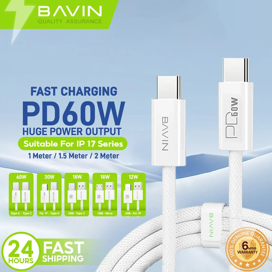 Bavin Cable USB-C USB-C 60w 2m CB325 — iZone Lebanon product photo 1