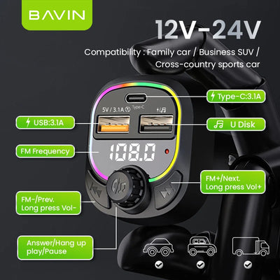 Bavin Car Charger 45w USB-C USB-C PC2063 — iZone Lebanon product photo 2